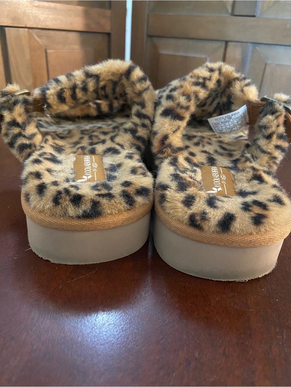 UGG Leopard Print faux fur Sandals - Tan, Black - Picture 2 of 3